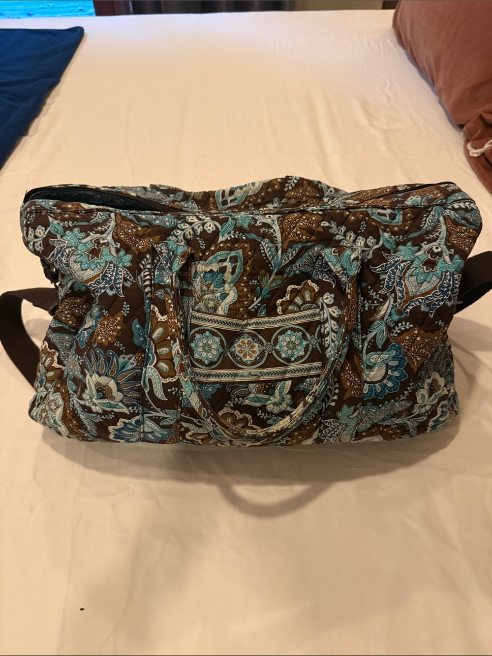 Quilted Floral Weekender Bag - Brown & Teal